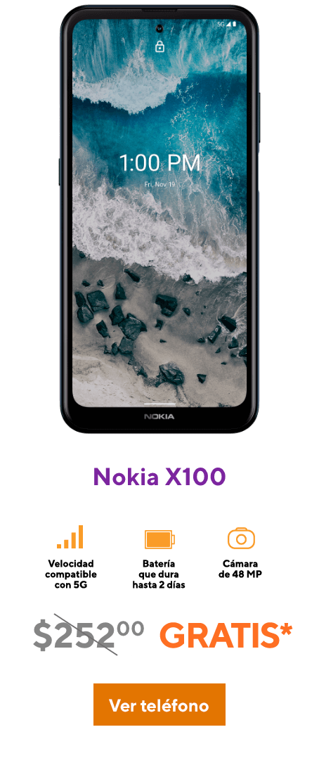 Vista de adelante del Nokia X100 mostrando su pantalla impresionante.