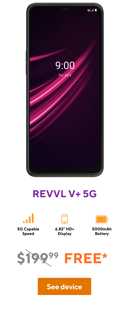 Vista frontal del REVVL V+ 5G luciendo su increíble pantalla.