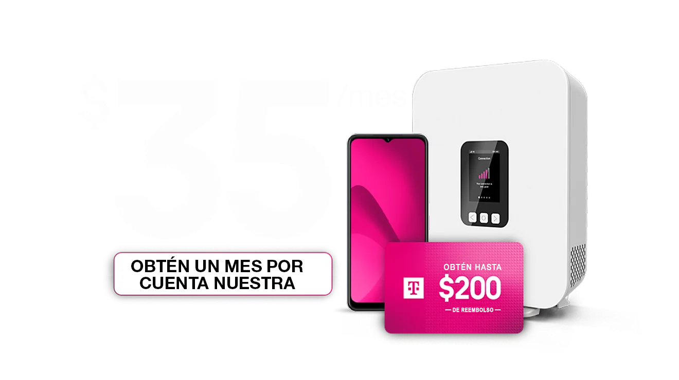Promoción para Internet 5G residencial de T-Mobile: obtén un mes por cuenta nuestra y hasta $200 de reembolso.